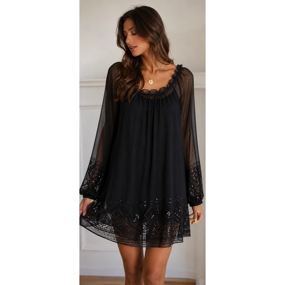 M.S.S.P. Dress Overlay Fairy Witchy Goth Sequin Sheer Ethereal Flowy Romantic